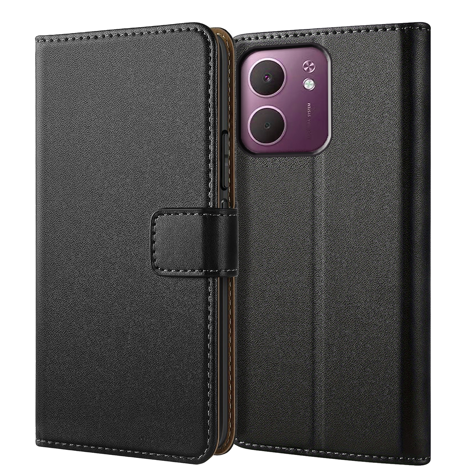 TEMU Etui na telefon: Etui na OPPO A5x 5G Portfelowe Etui z Podstawką Czarna Sztuczna Skóra Miejsce na Karty Flip Ochronne Etui na Telefon