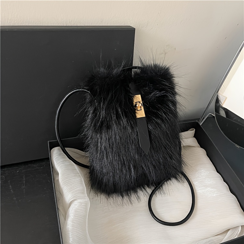 TEMU Damska Pluszowa Mini Torebka na Telefon z Zamkiem Obrotowym - Miękka Imitacja (Głęboki / ///) - Portmonetka i Etui na Smartfon do Codziennego