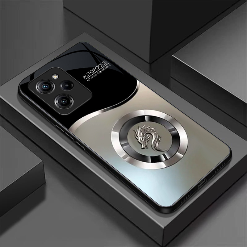 TEMU Dla Xiaomi Poco X5 Pro hartowane szkło twarda obudowa okrągły gradient (bez efektu magnetycznego) Srebrny wzór głowy szare tło gradientowe etui