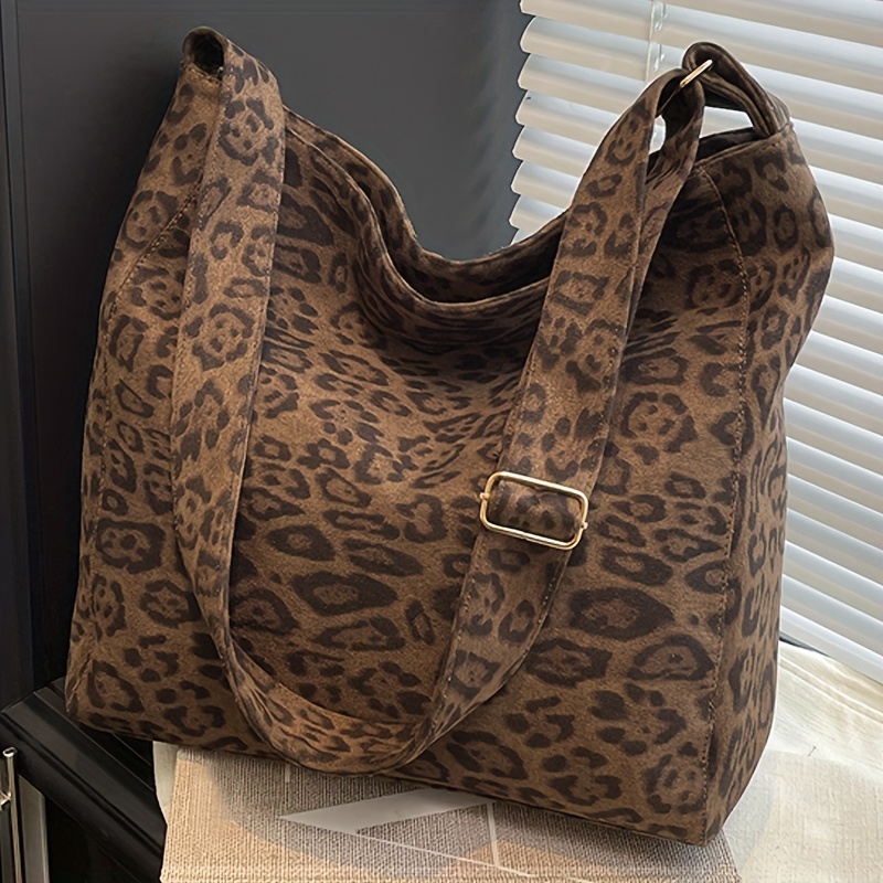 TEMU Damska Torba Bucket z Wzorem Lamparcim o Dużej Pojemności - Regulowana Torba na Ramię/Crośbody, Retro Głębokie Zamknięcie na Zamek, Trwała do