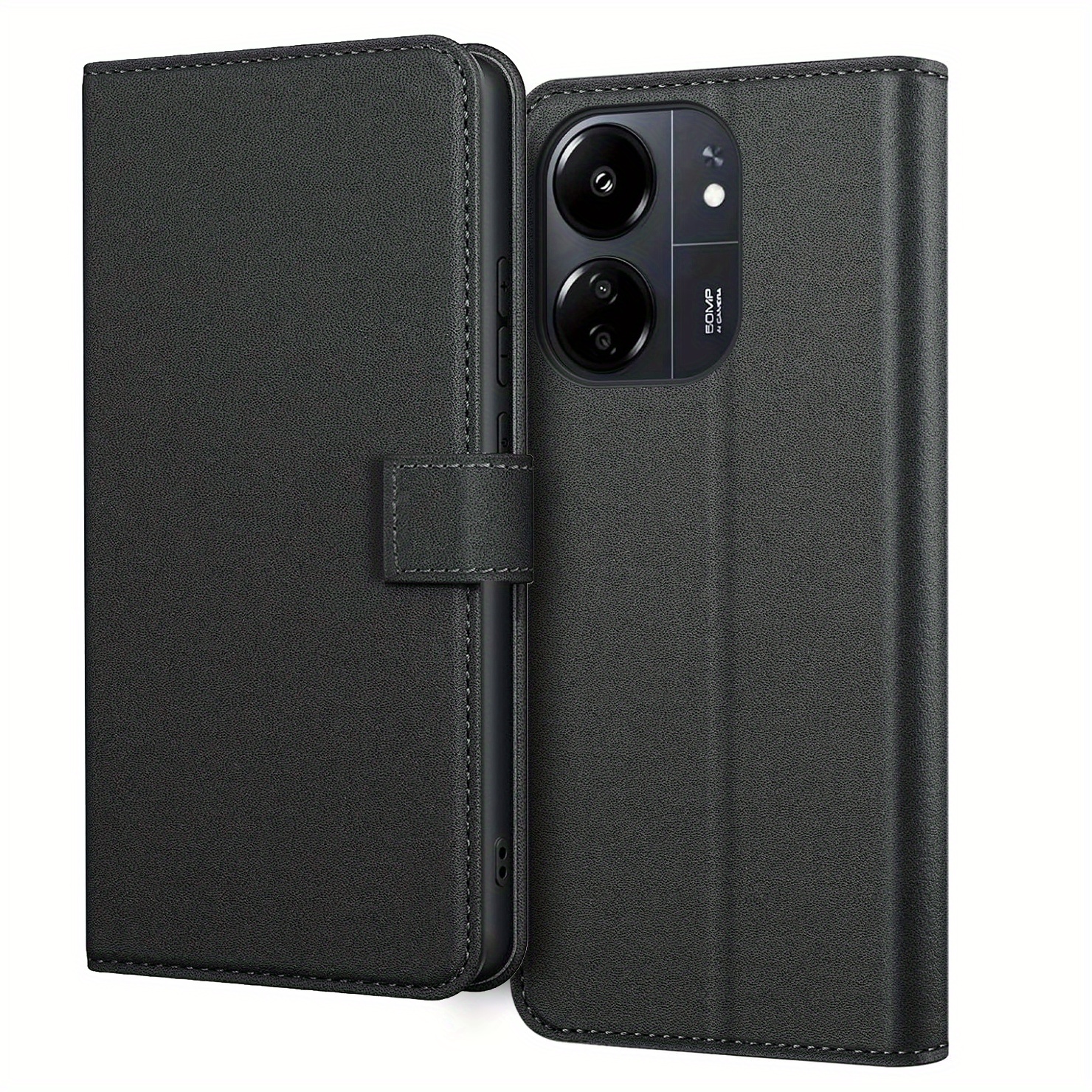 TEMU Etui na Xiaomi 13C / Poco C65 z podstawką, czarne, skórzane, portfelikowe, ochrona telefonu, kieszonka na karty
