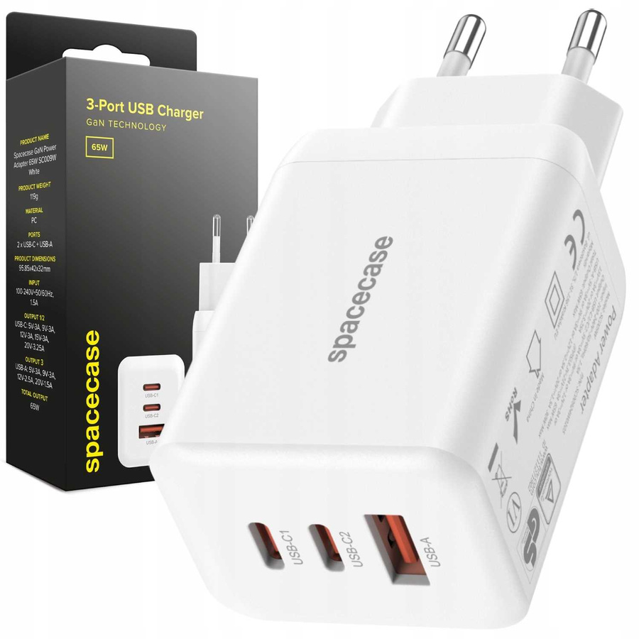 Spacecase Ładowarka USB Charger 65W GaN SC009W white