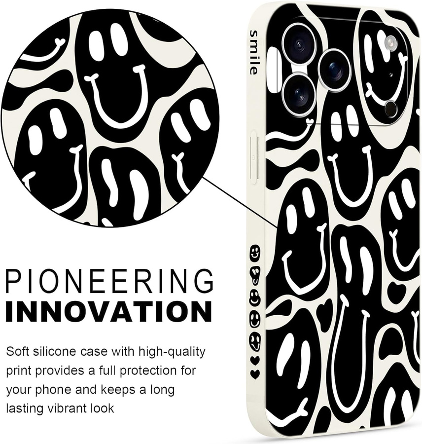 Etui Pnakqil iPhone 17 Air, silikonowe, czarno-białe uśmiechy smiley pudełko
