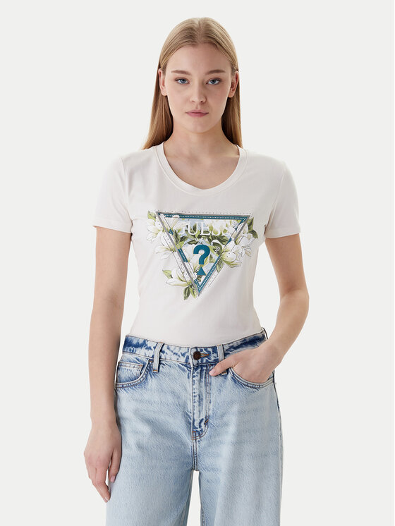 Guess T-Shirt W6RI35 J1314 Écru Slim Fit