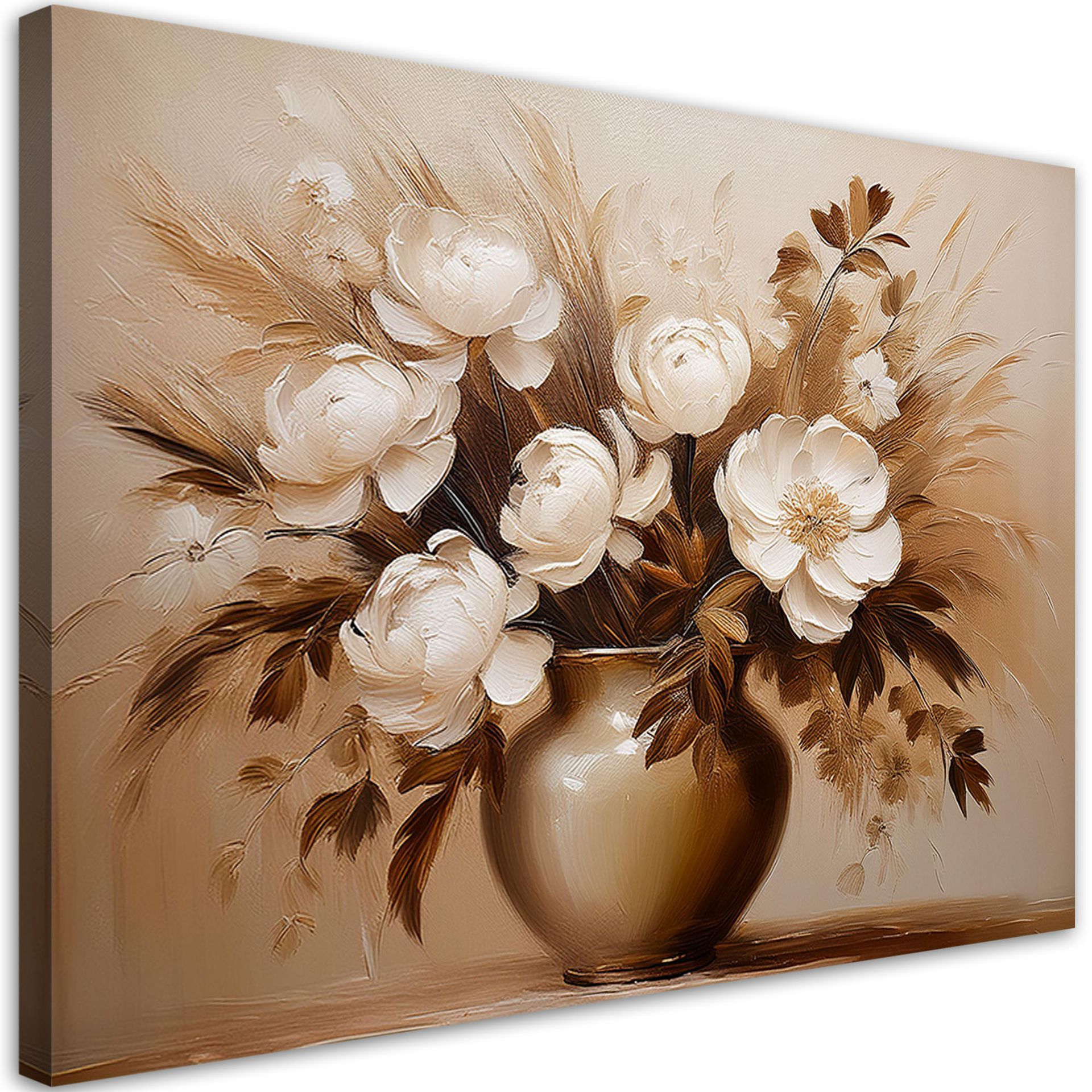 Feeby Obraz na płótnie, Beżowy Bukiet Kwiatów w Wazonie 100x70cm