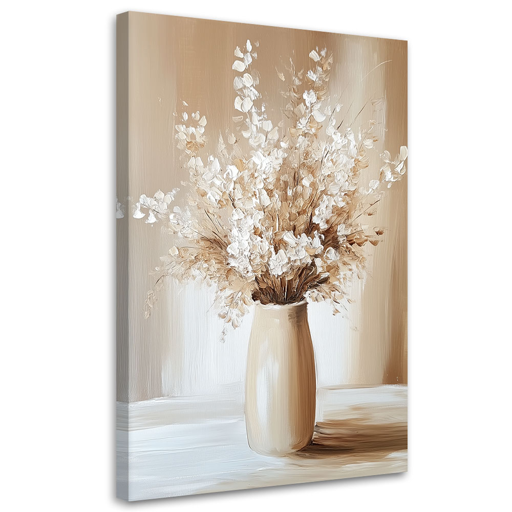 Feeby Obraz na płótnie, Beżowy Bukiet Kwiatów w Wazonie 60x90cm