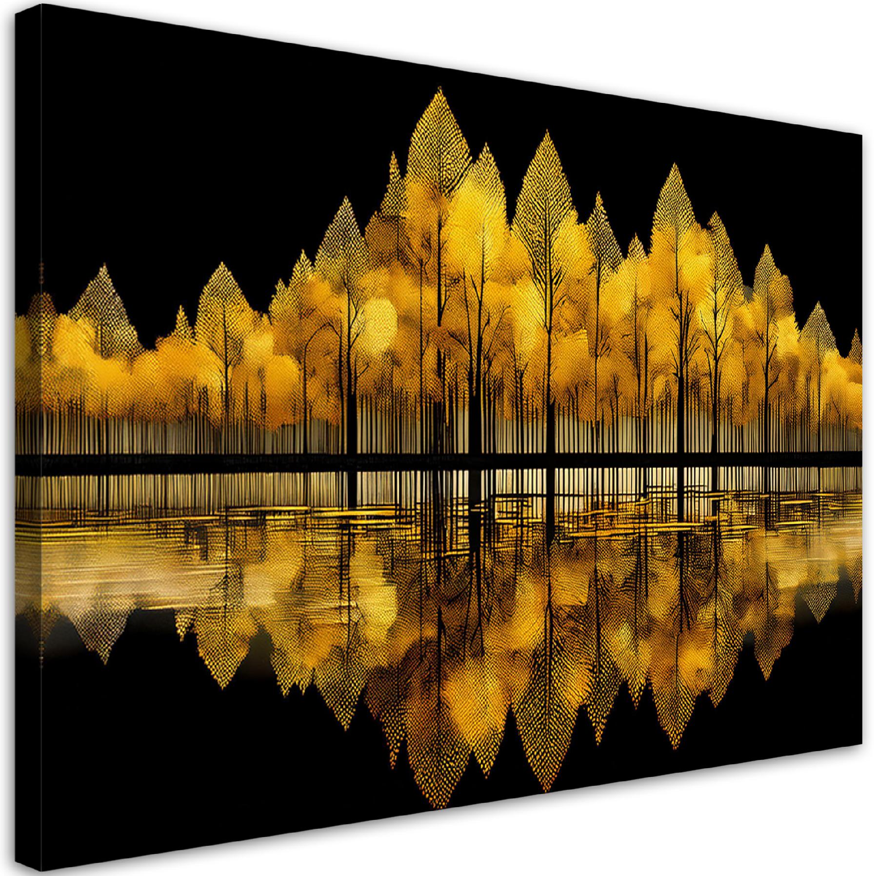 Feeby Obraz na płótnie, Las Złoty krajobraz Abstrakcja 90x60cm