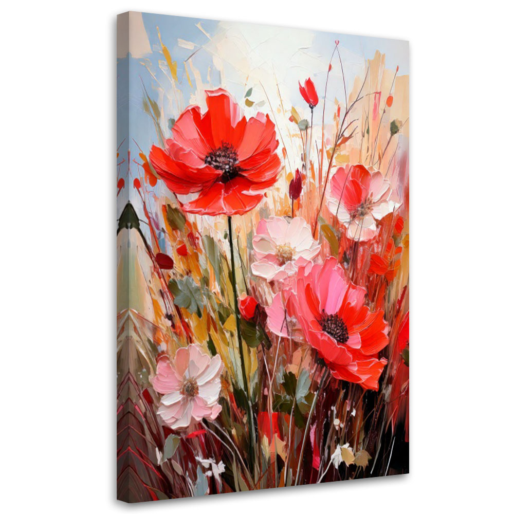 Feeby Obraz do salonu, Kwiaty Polne Akwarela Czerwony Natura 80x120cm
