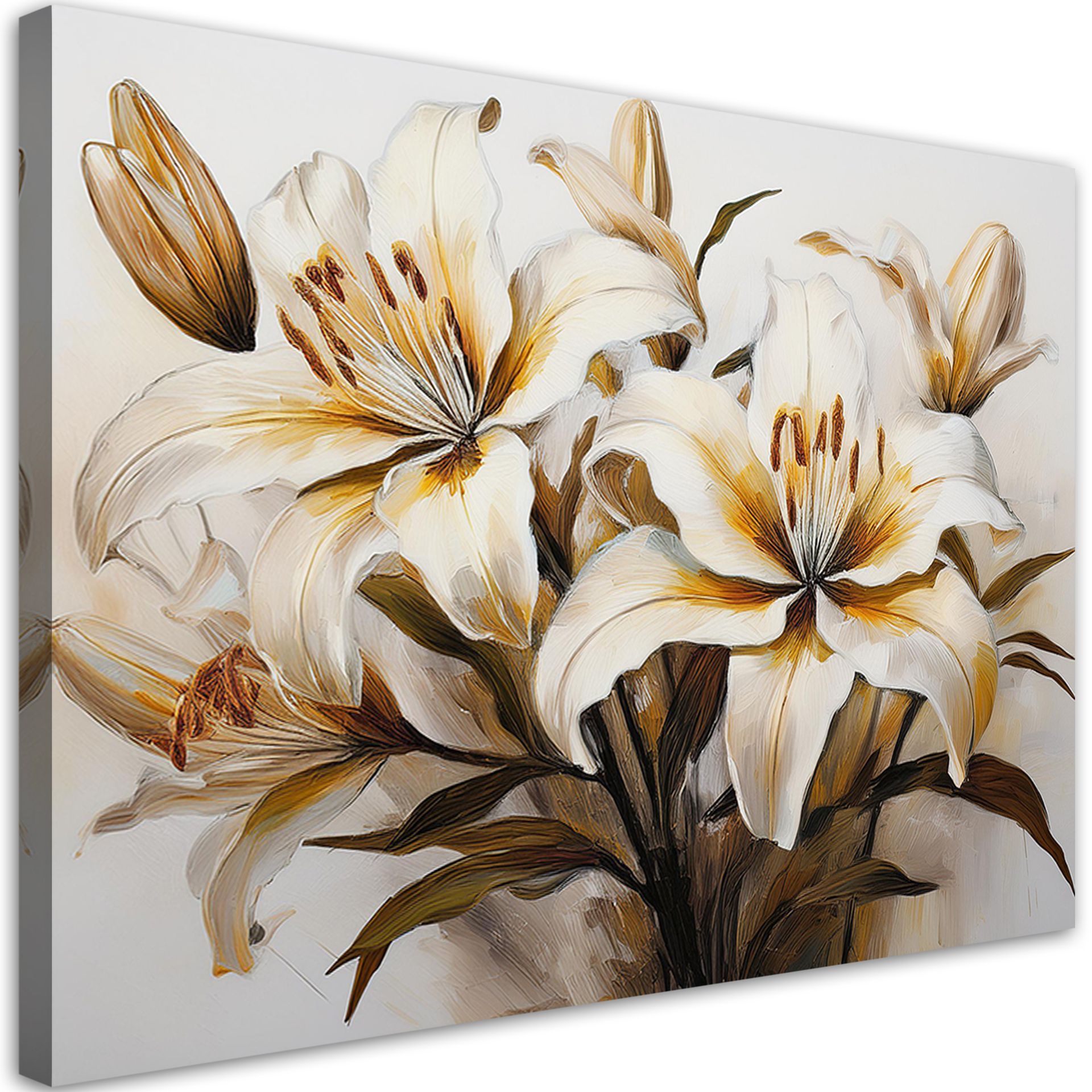 Feeby Obraz na płótnie, Lilie Białe Kwiaty w Sepii 120x80cm