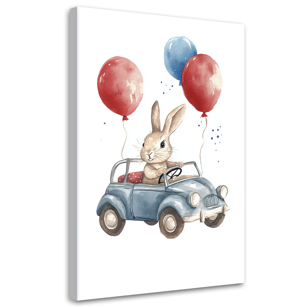 Feeby Obraz dziecięcy na ścianę, Królik Auto Baloniki 70x100cm