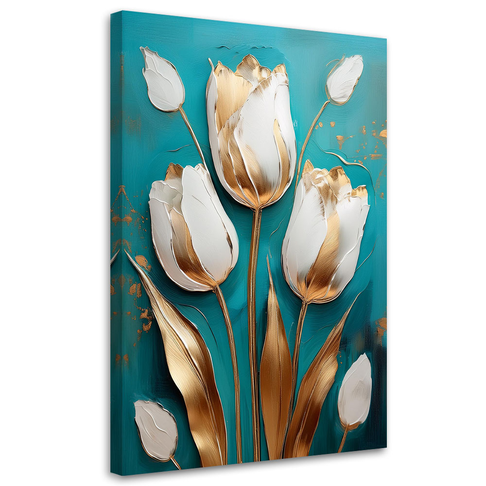 Feeby Obraz do salonu, Tulipany Glamour Turkusowy 60x90cm