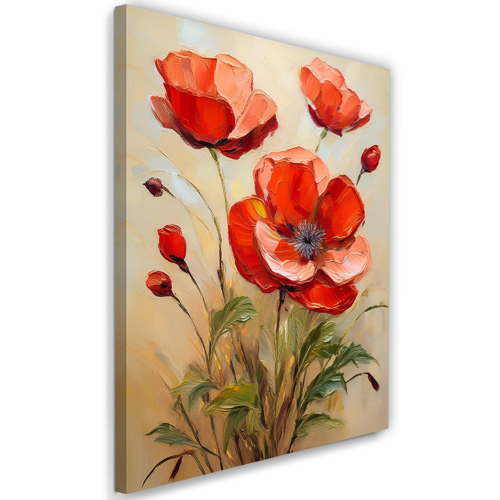 Feeby Obraz na płótnie, Czerwone Maki na beżowym tle 70x100cm
