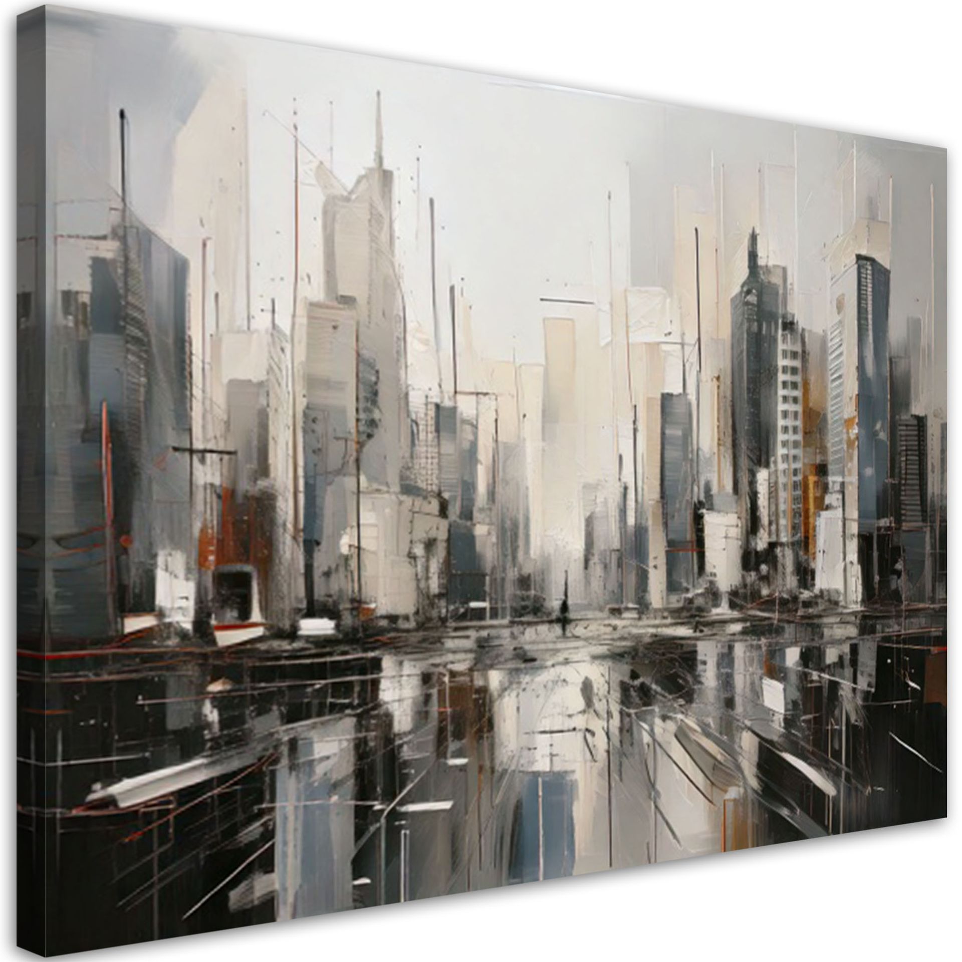 Feeby Obraz do salonu nowoczesny, Abstrakcyjne miasto wieżowce w beżu 100x70cm