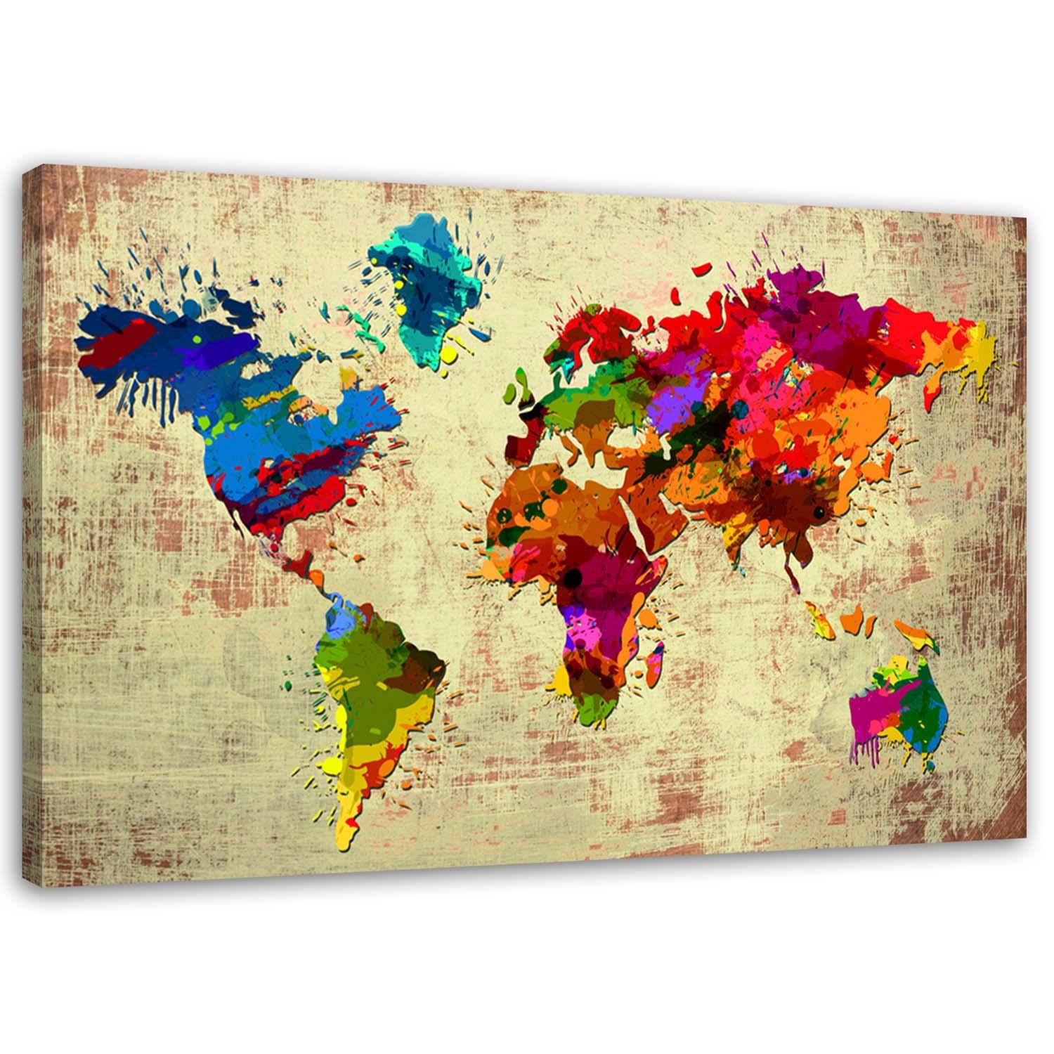 Feeby Obraz, Mapa świata z kolorów 60x40cm
