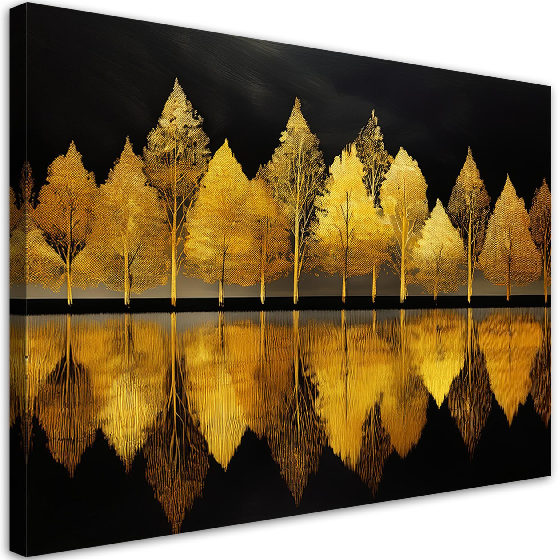 Feeby Obraz na płótnie, Złote Drzewa Las 90x60cm