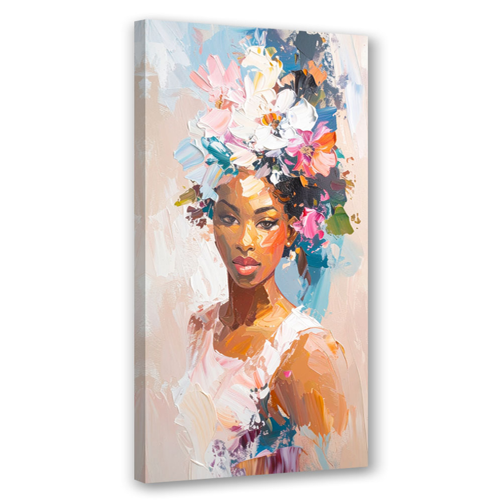 Feeby Obraz do salonu sypialni, Portret kobiety kwiaty abstrakcja 40x80cm