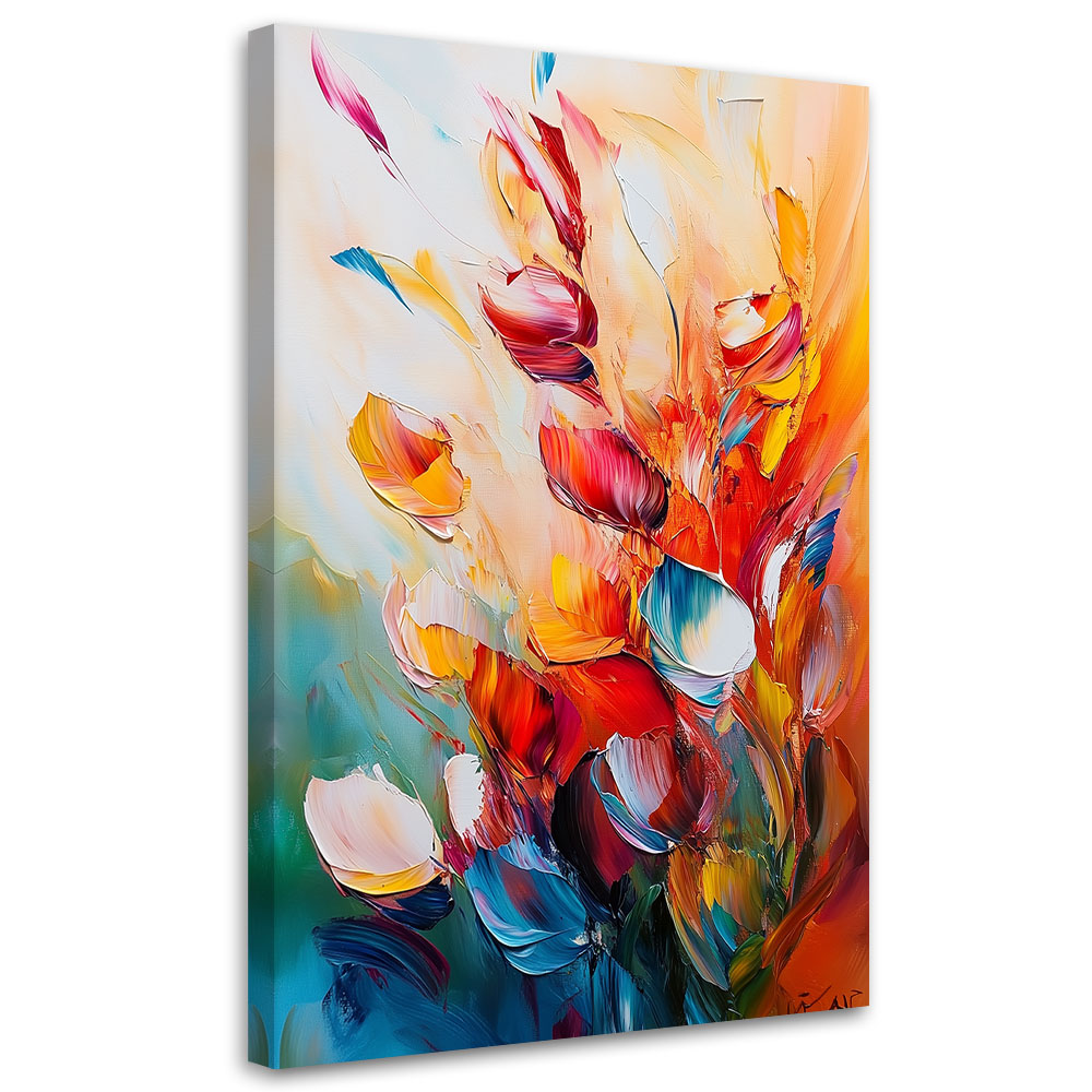 Feeby Obraz na płótnie, Kolorowe Kwiaty Efekt Farby Olejnej 80x120cm