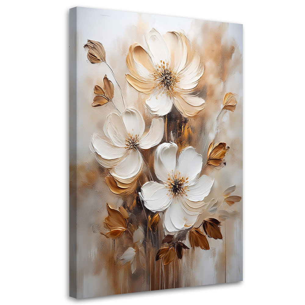 Feeby Obraz na płótnie, Kwiaty w beżu Malowane 80x120cm