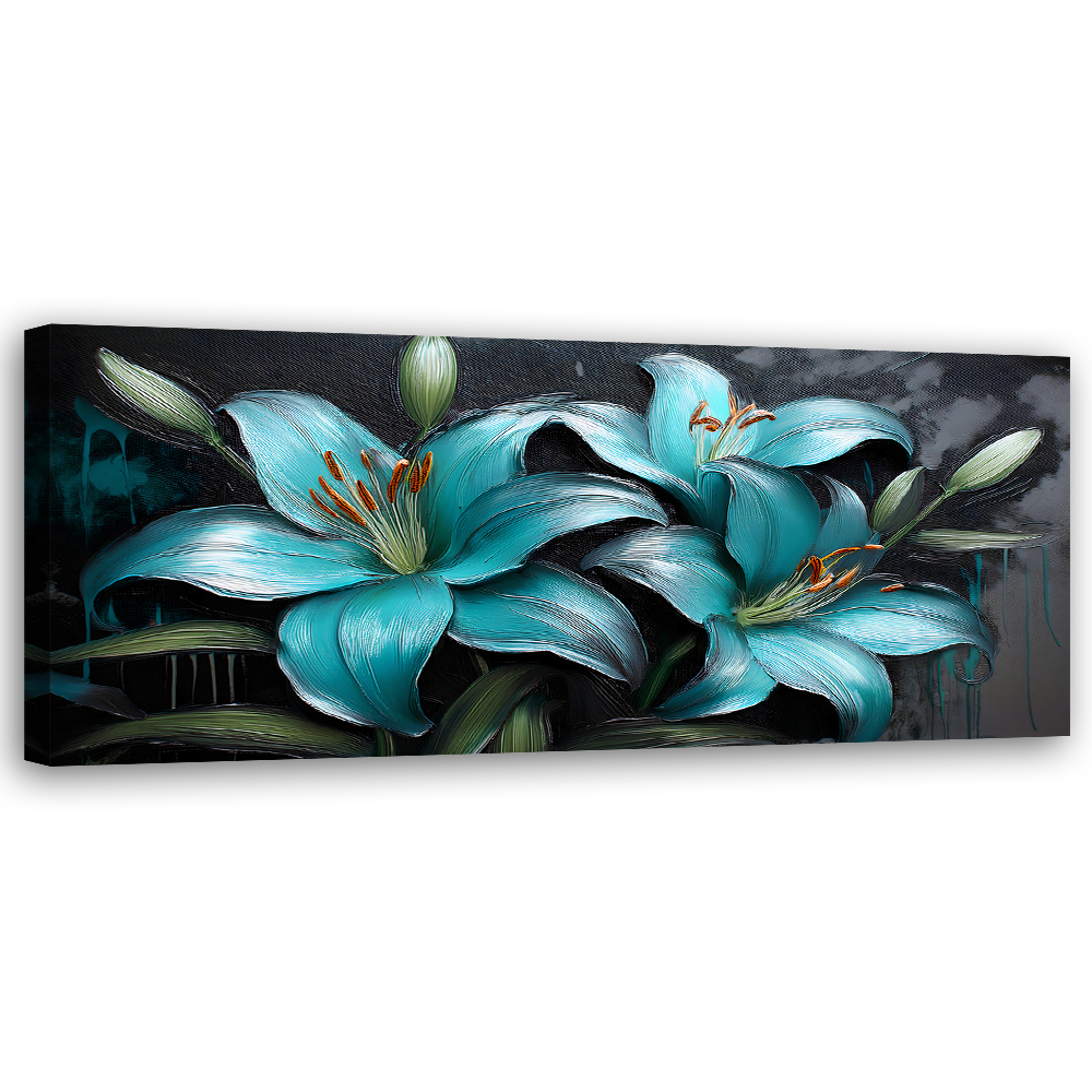 Feeby Obraz na płótnie, Lilia Kwiaty Rośliny Turkusowe 120x40cm
