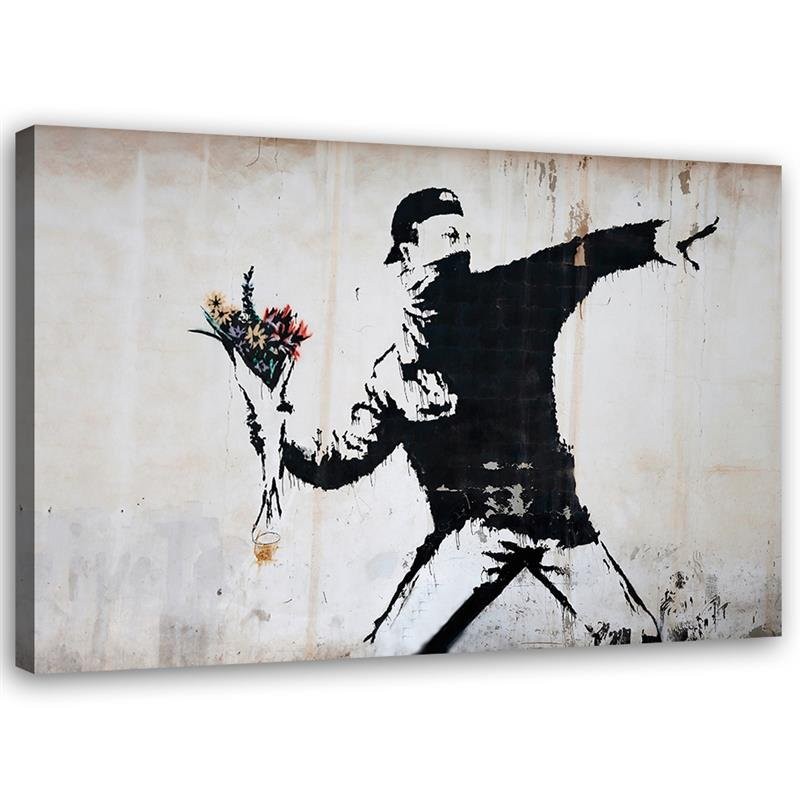 Feeby Obraz na płótnie, Banksy Chuligan rzucający bukietem kwiatów 100x70cm