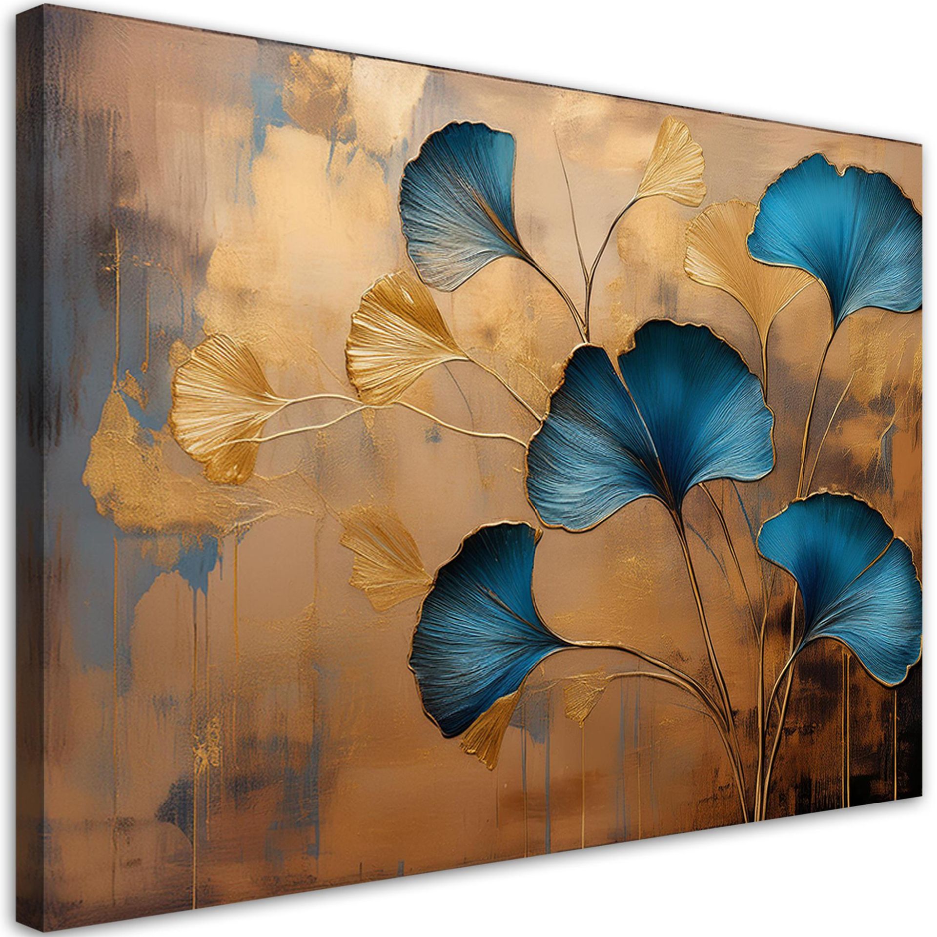 Feeby Obraz na płótnie, Kwiaty Ginko Botanika Art Deco 90x60cm