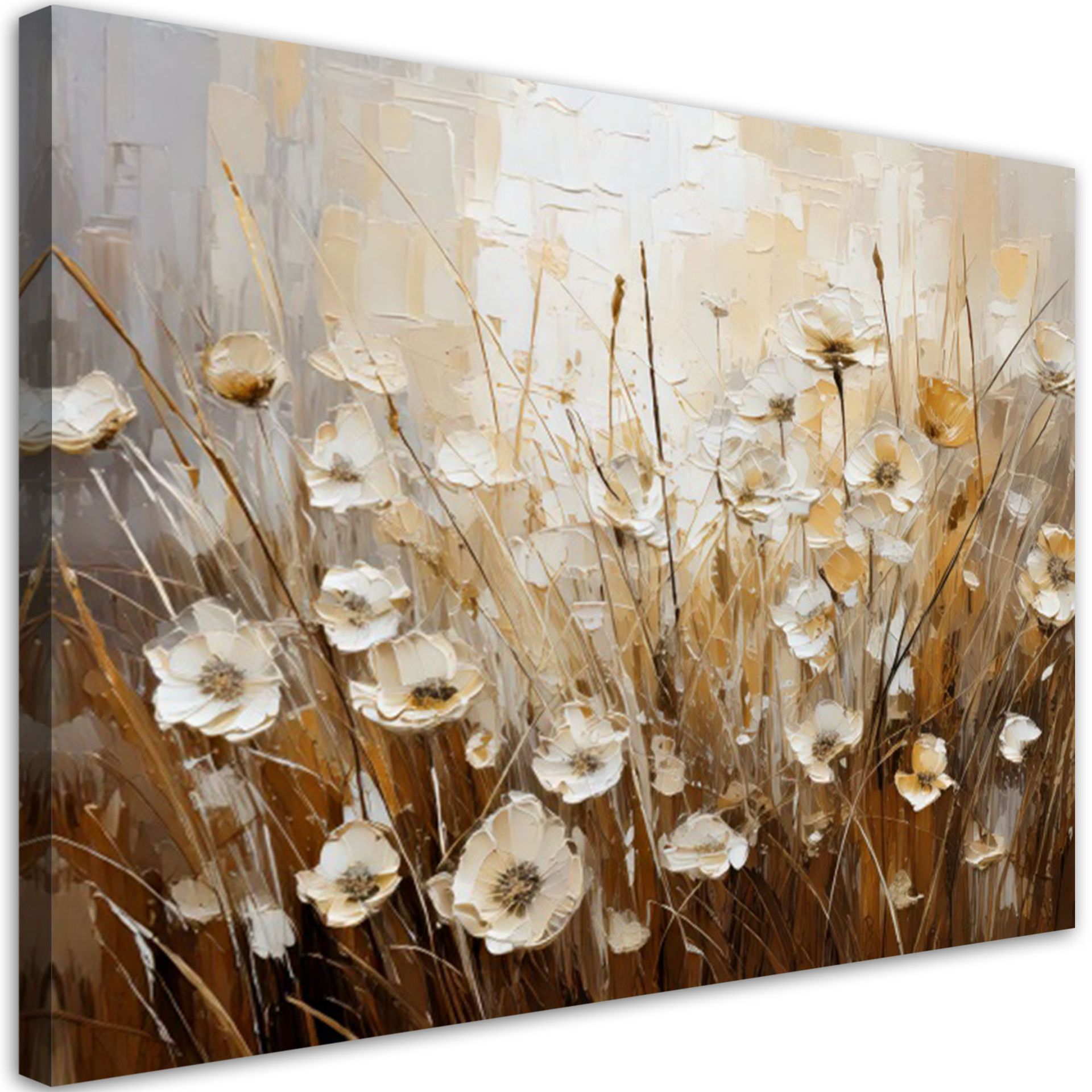 Feeby Obraz do salonu sypialni jak malowany, Polne beżowe kwiaty Abstrakcja 100x70cm