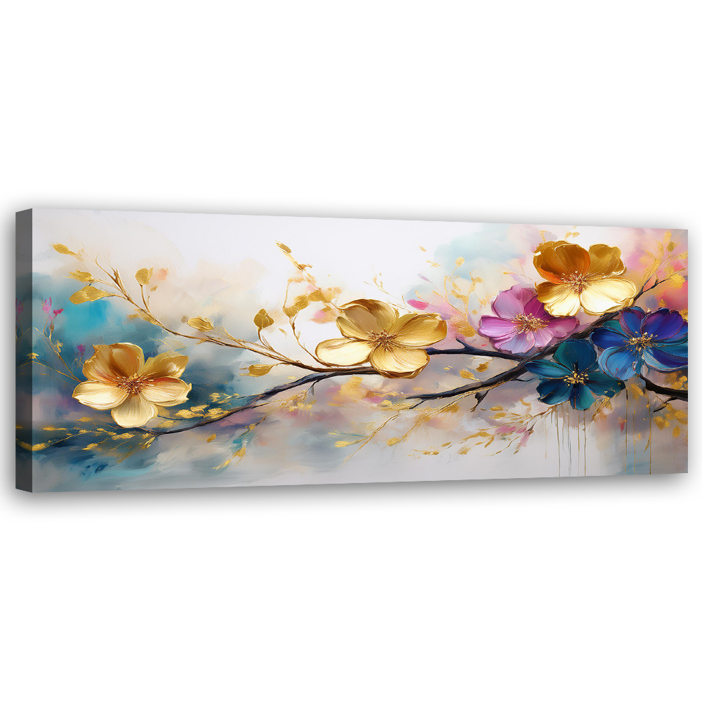 Feeby Obraz na płótnie, Kwitnące Kolorowe Kwiaty Glamour 90x30cm