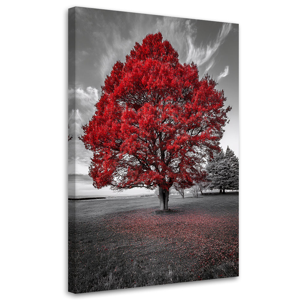 Feeby Obraz na płótnie, Duże Czerwone Drzewo Krajobraz 70x100cm