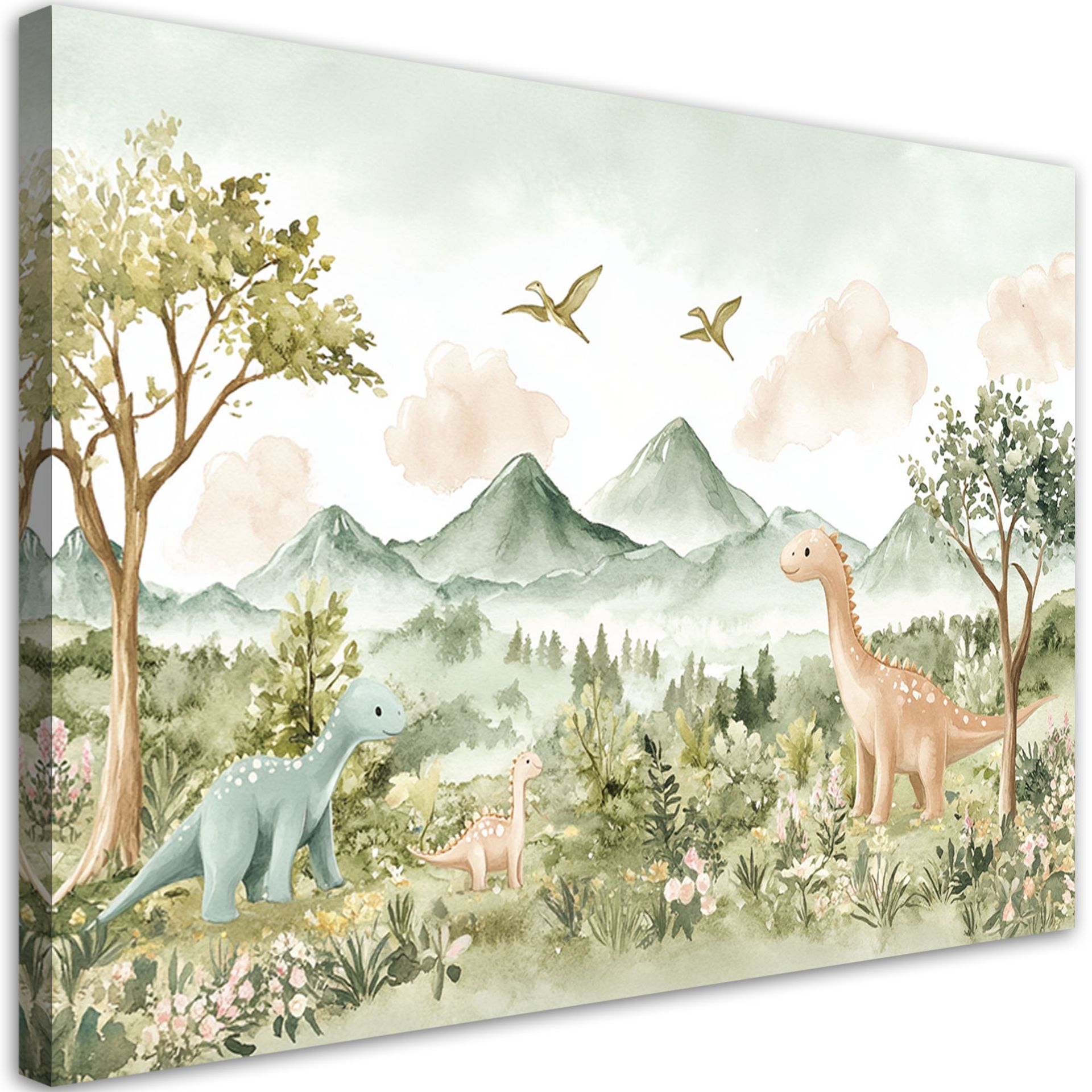 Feeby Obraz do pokoju dziecięcego, Wesołe Dinozaury Pejzaż górski 90x60cm