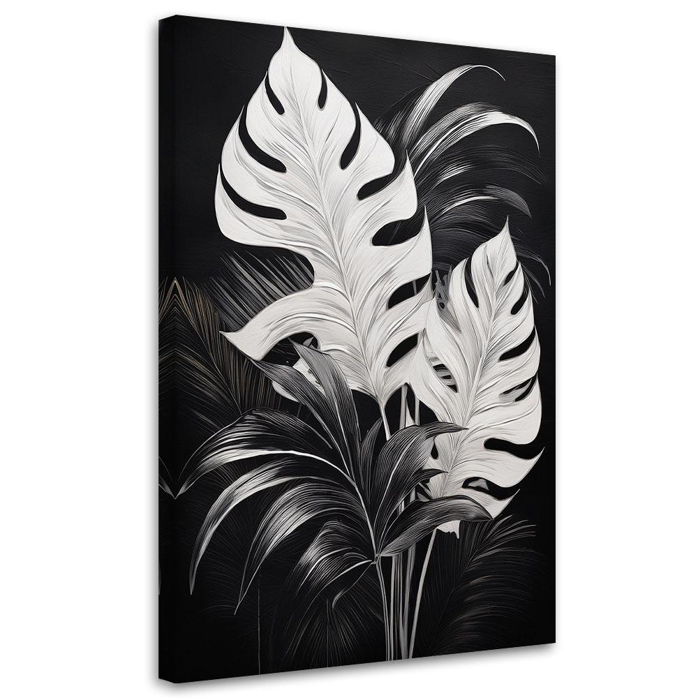 Feeby Obraz na płótnie, Liście monstery Czarny Biały Loft 40x60cm