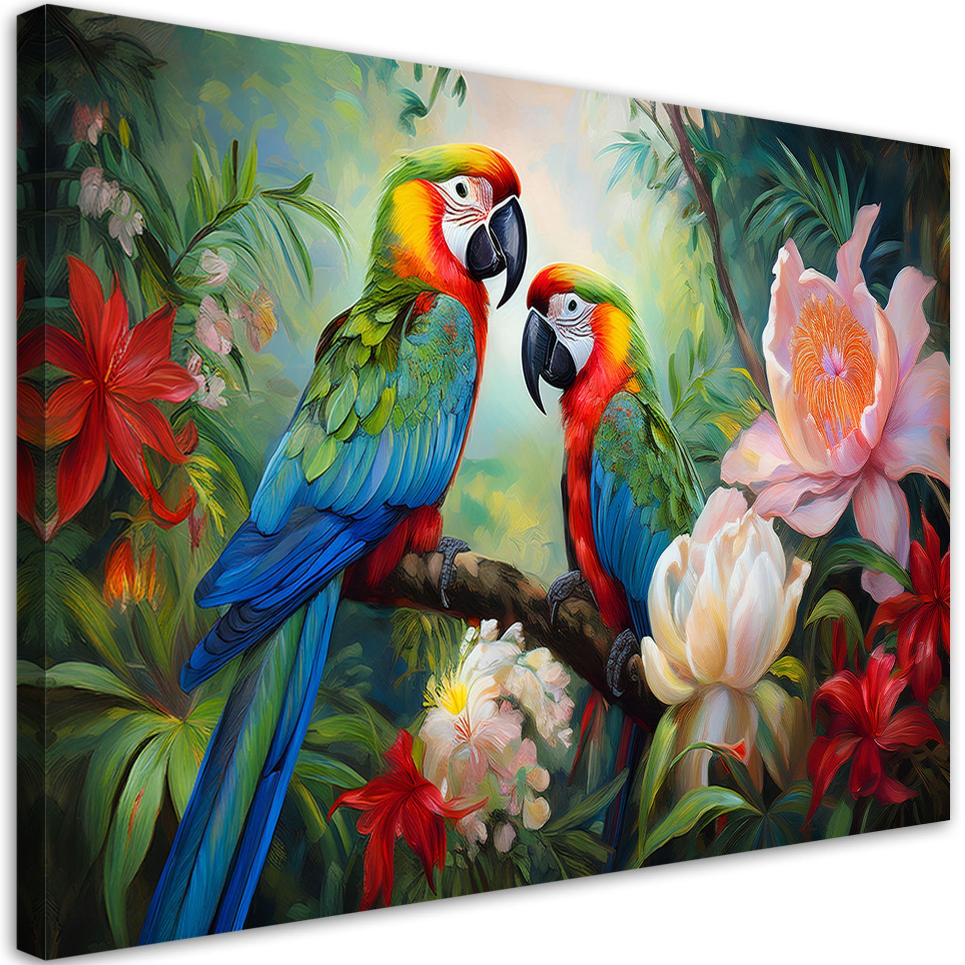 Feeby Obraz na płótnie, Kolorowe Papugi Tropikalne Dżungla 100x70cm