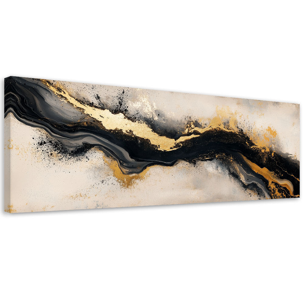 Feeby Obraz na płótnie, Abstrakcja Beżowy Czarny Złoty Glamour 90x30cm