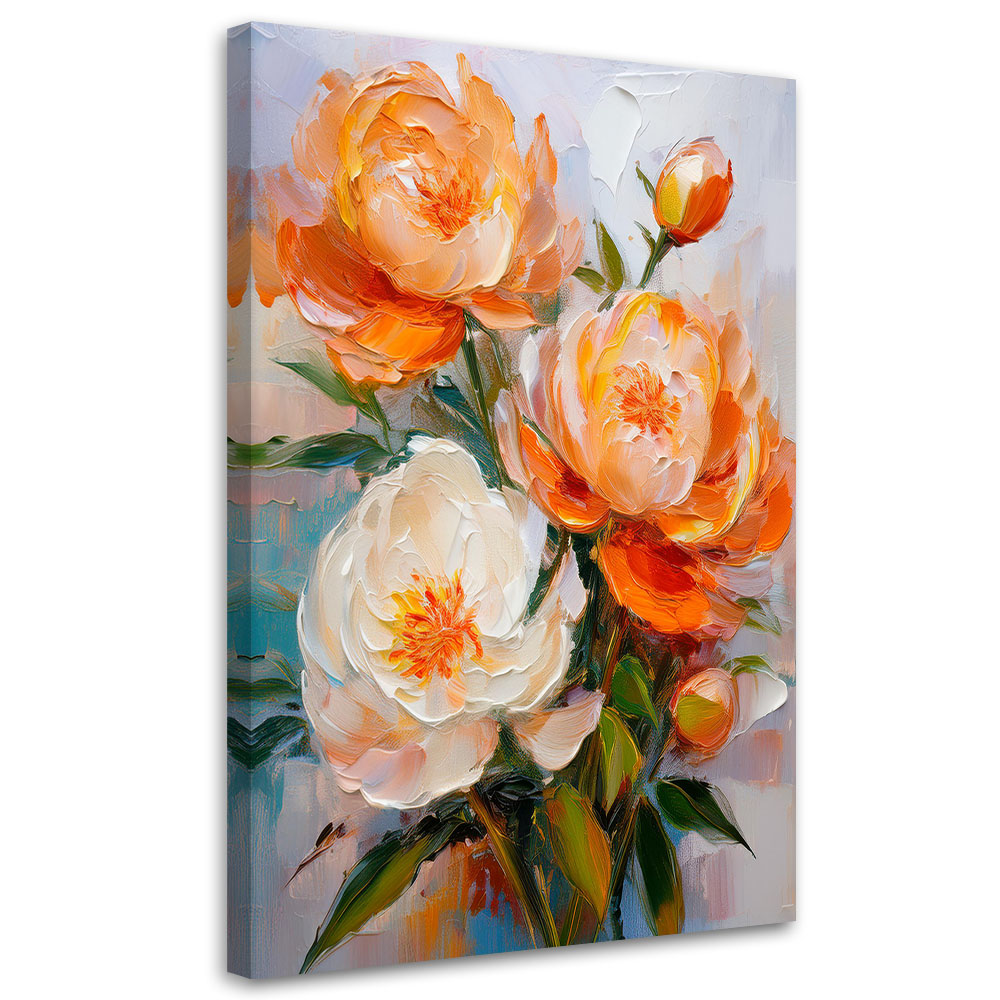 Feeby Obraz na płótnie, Pomarańczowe kwiaty Piwonii Malowane 40x60cm