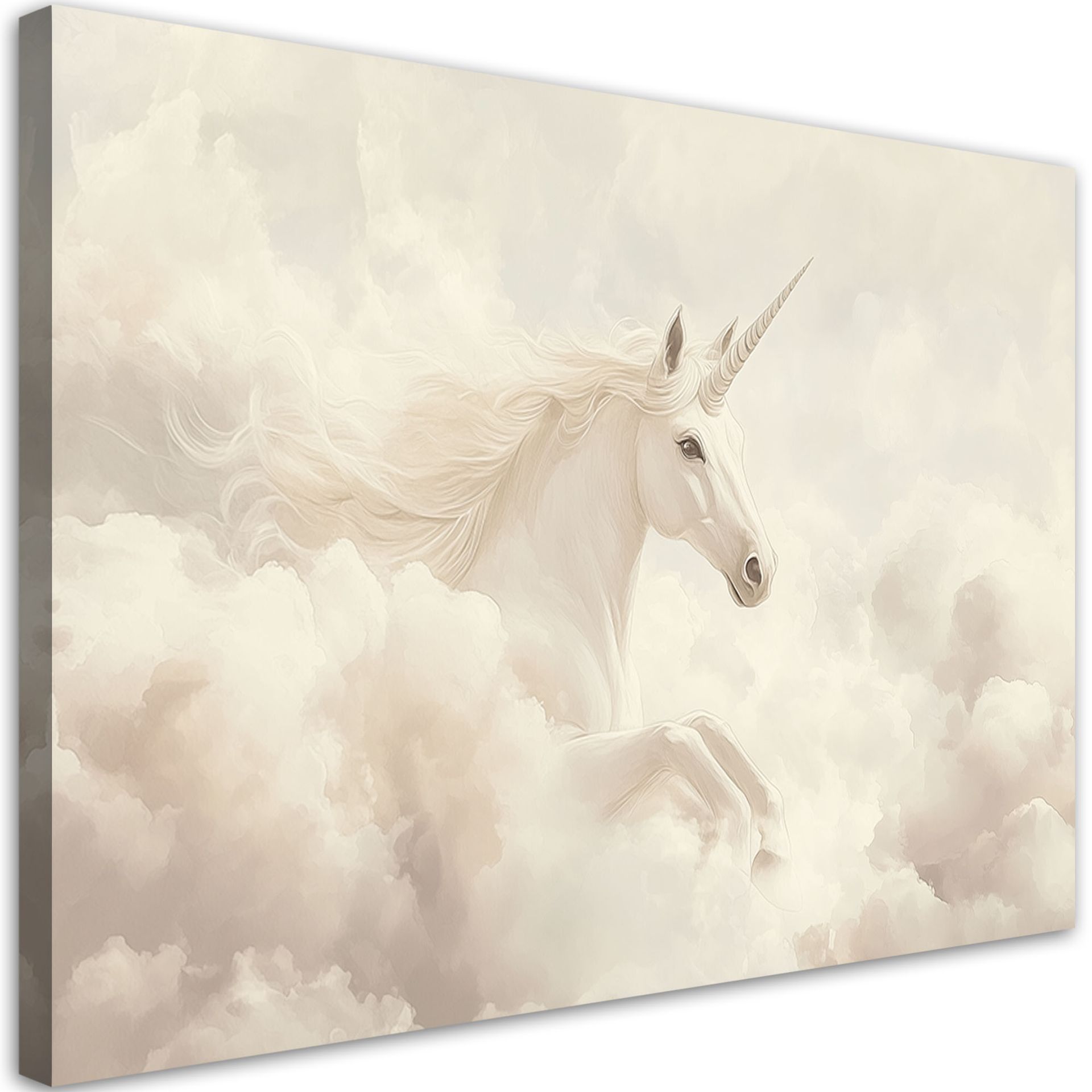 Feeby Obraz dziecięcy na ścianę, Jednorożec w beżowych chmurach 90x60cm