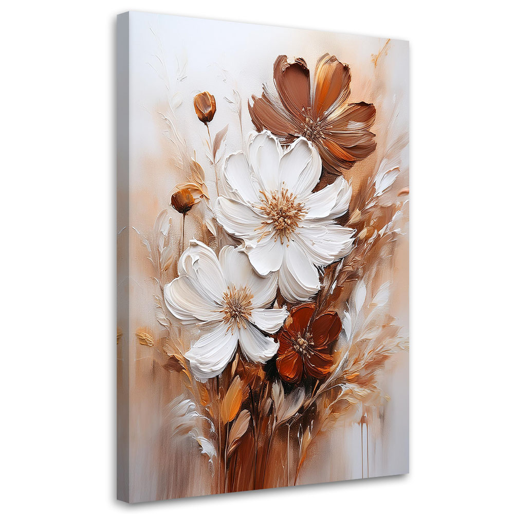 Feeby Obraz do salonu, Białe Kwiaty na beżowym tle 80x120cm