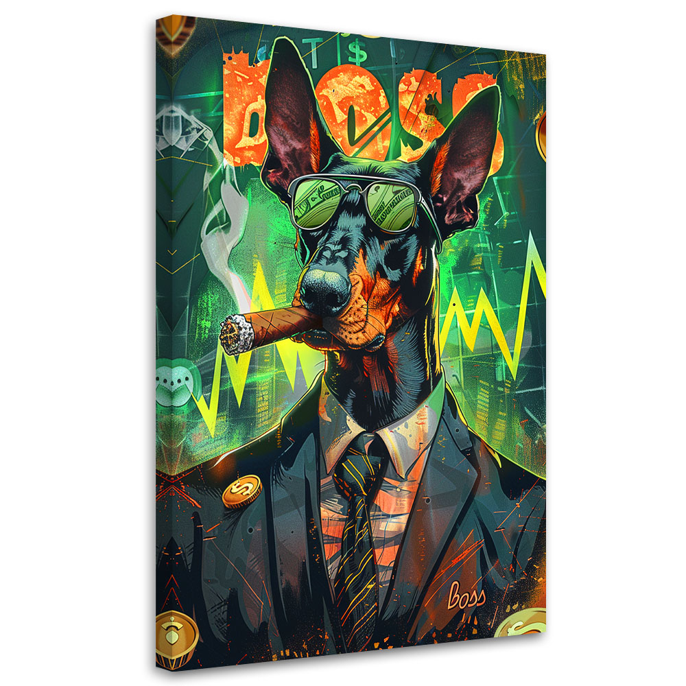 Feeby Obraz na płótnie, Kolorowy pies boss AI 70x100cm