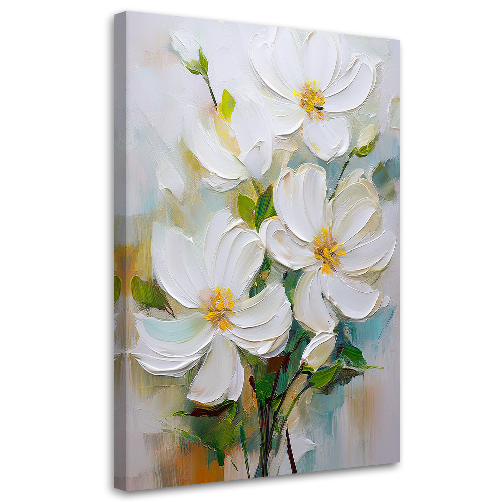 Feeby Obraz na płótnie, Białe Malowane Kwiaty Natura 60x90cm