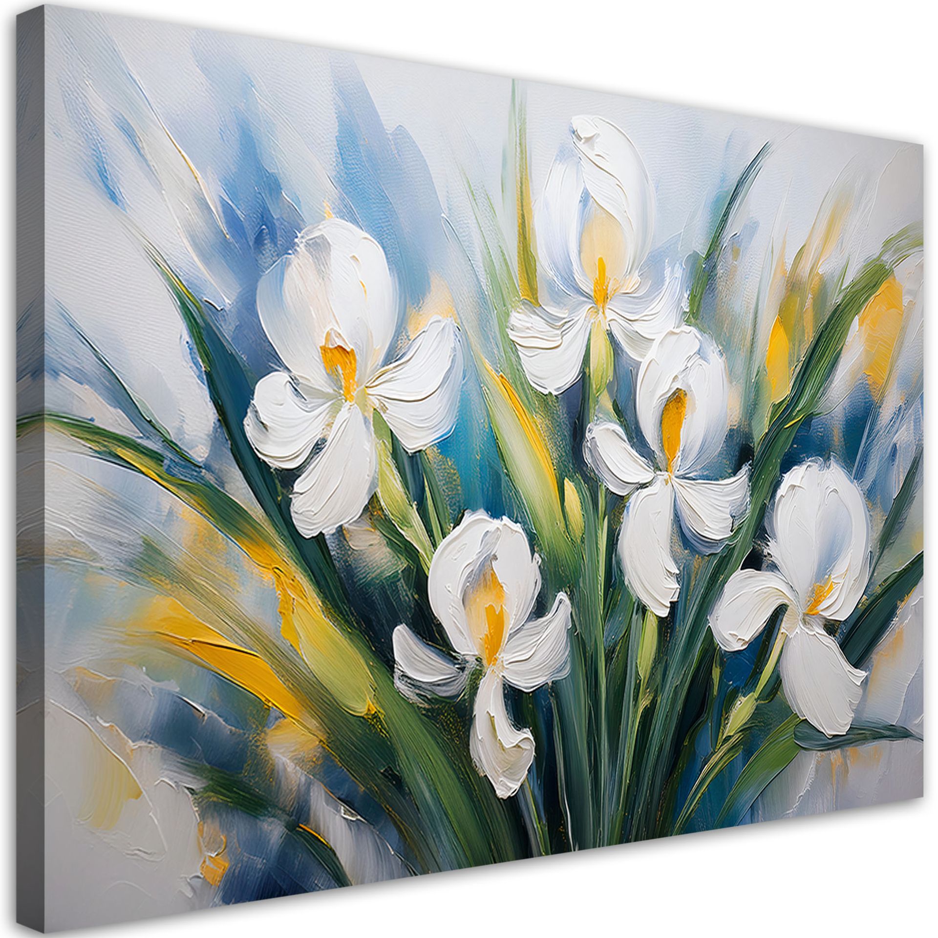 Feeby Obraz na płótnie, Malowane Białe Irysy Kwiaty 90x60cm