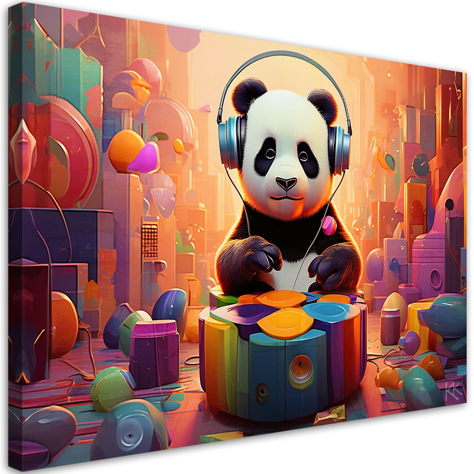 Feeby Obraz, Panda w słuchawkach 90x60cm
