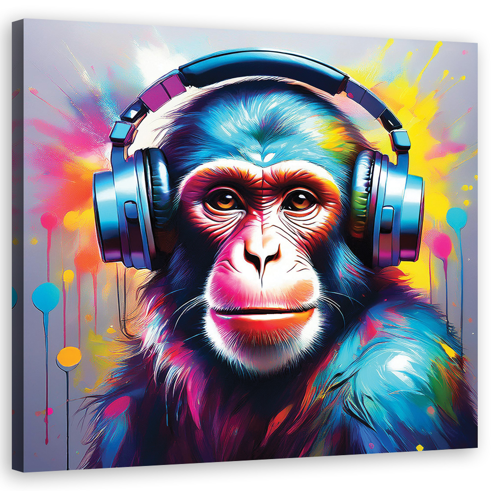 Feeby Obraz na płótnie, Małpa Dj Pop Art 40x40cm