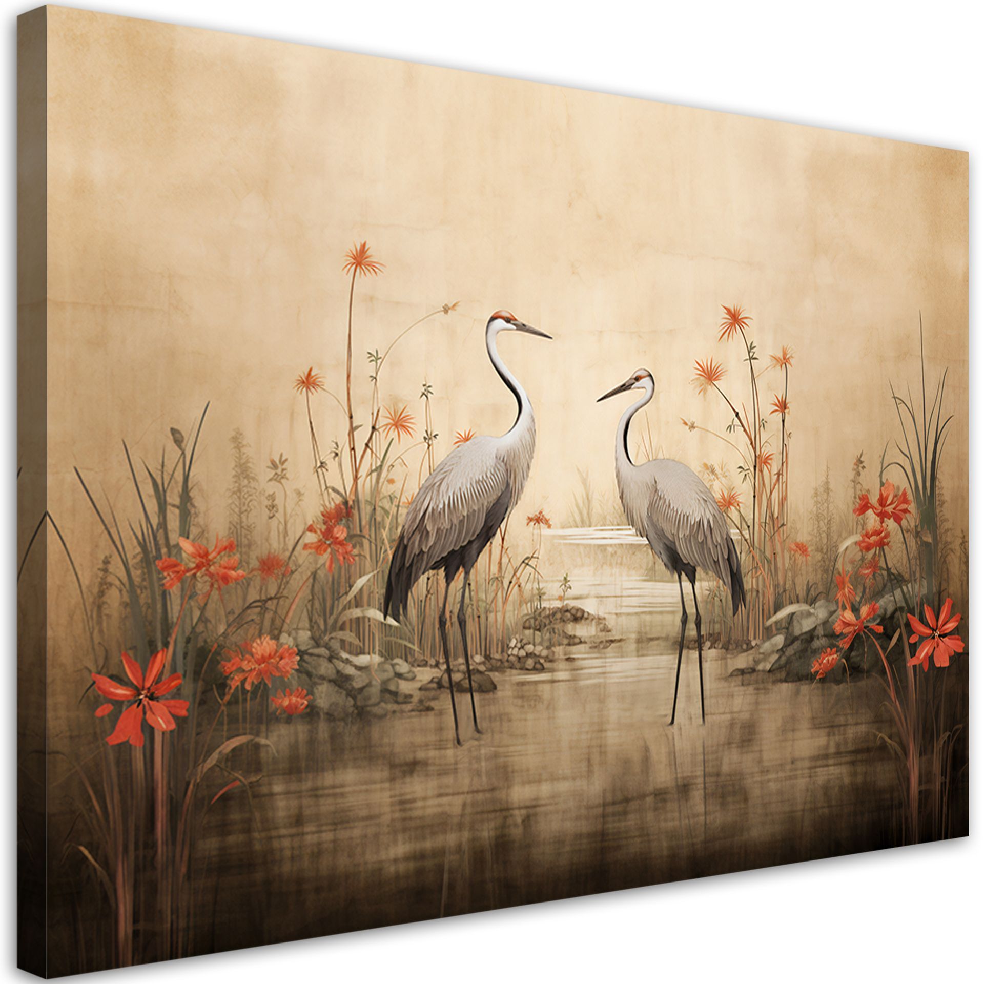 Feeby Obraz na płótnie, Żurawie nad jeziorem 100x70cm