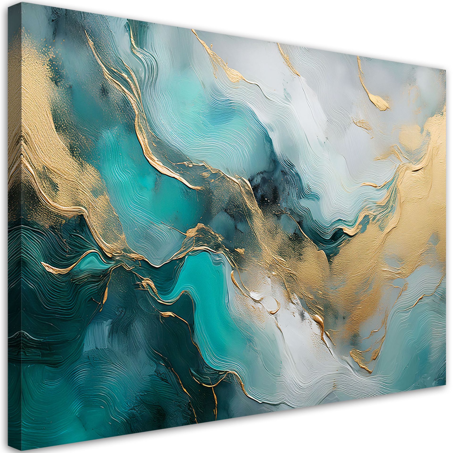 Feeby Obraz na płótnie, Marmur Abstrakcja Glamour Złoty Turkusowy 100x70cm