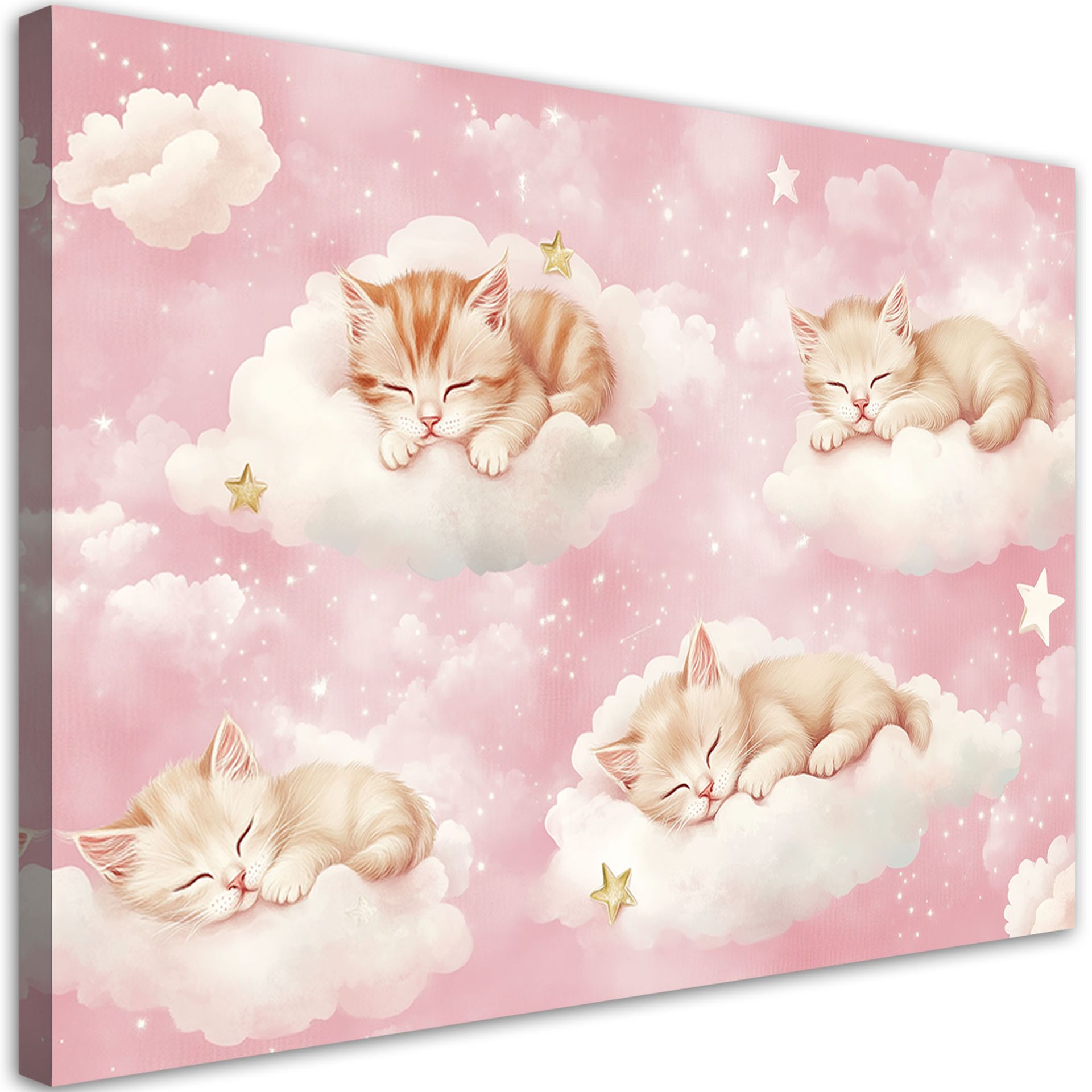 Feeby Obraz do pokoju dziewczynki, Kotki w chmurach Różowy 90x60cm