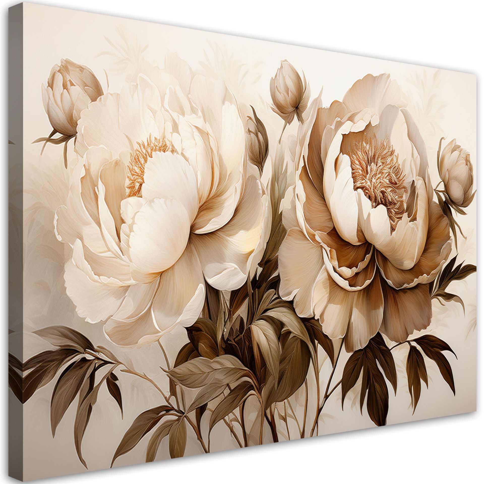 Feeby Obraz na płótnie, Piwonie Peonie Kwiaty w Beżu 100x70cm