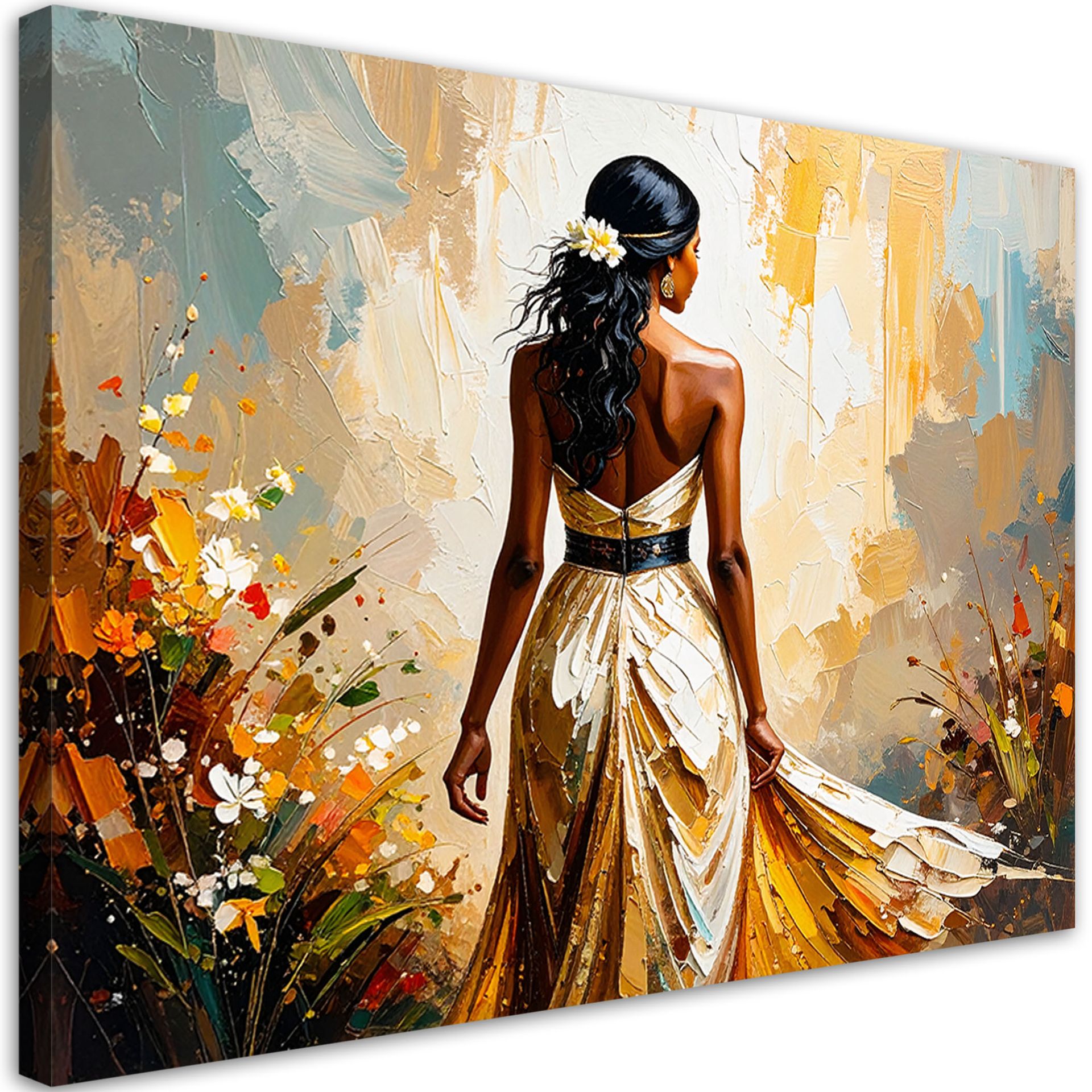 Feeby Obraz nowoczesny do salonu sypialni, Abstrakcja Modna Kobieta w sukni 90x60cm