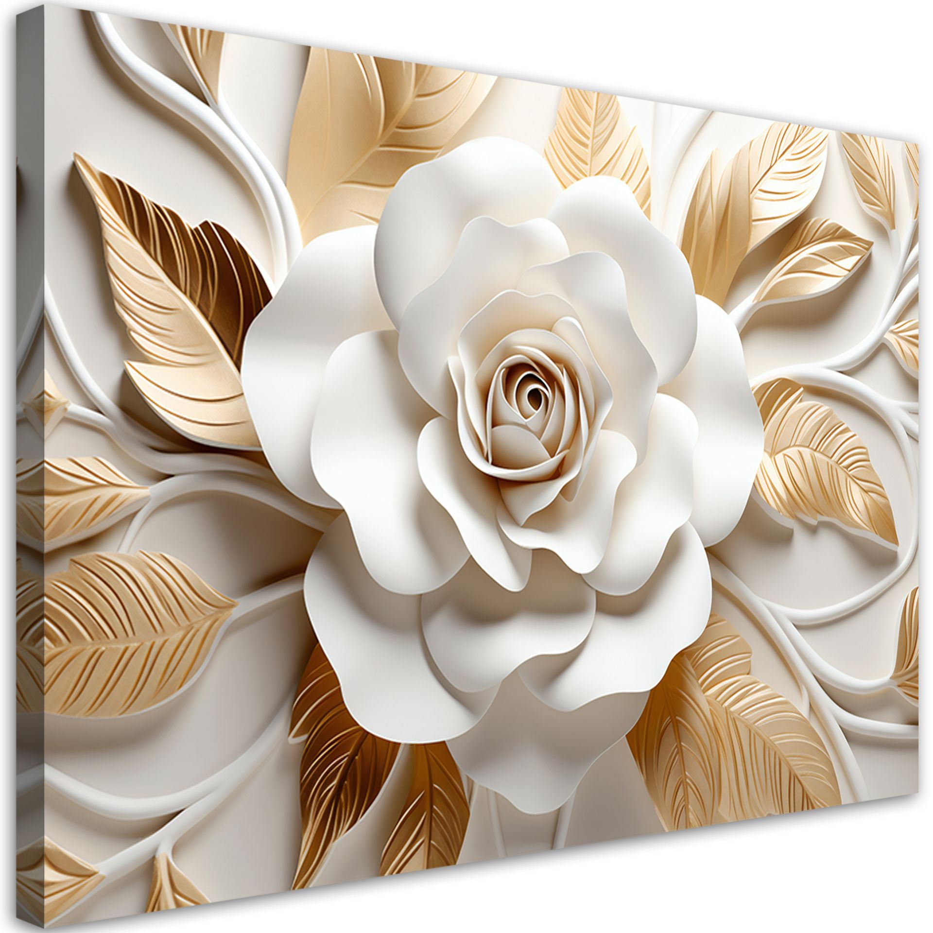 Feeby Obraz na płótnie, AI Biało złoty kwiat 3D 60x40cm