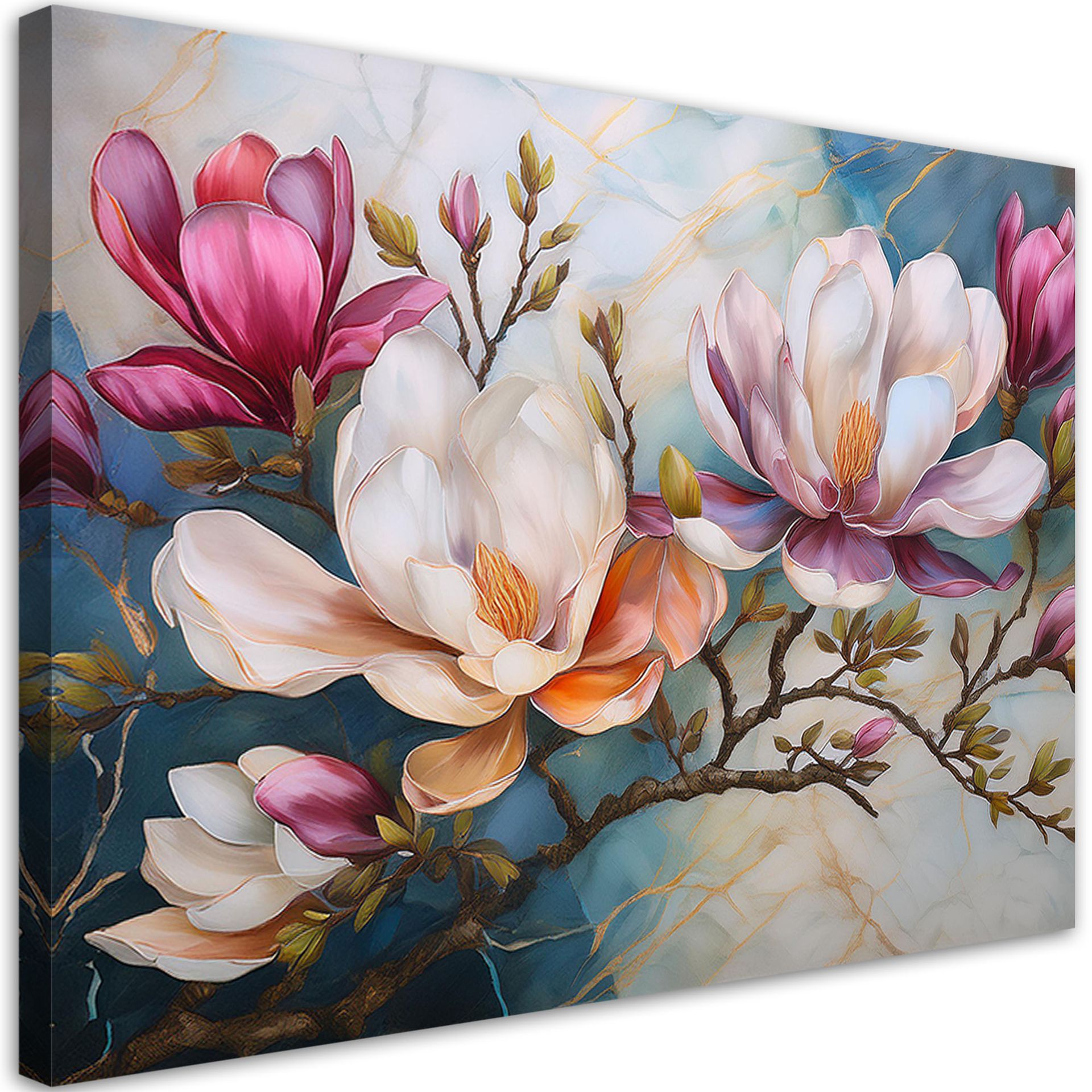 Feeby Obraz na płótnie, Magnolie Kolorowe Kwiaty Marmur 100x70cm