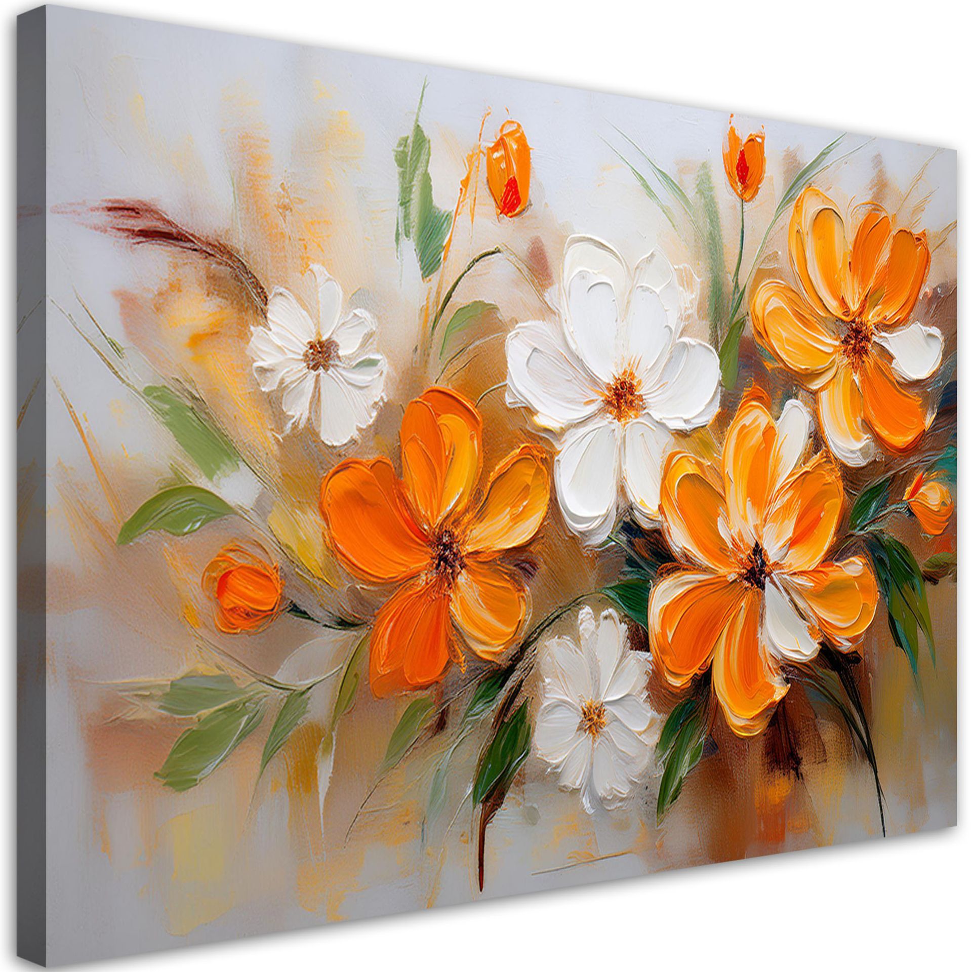 Feeby Obraz na płótnie, Biało Pomarańczowe Polne Kwiaty 120x80cm