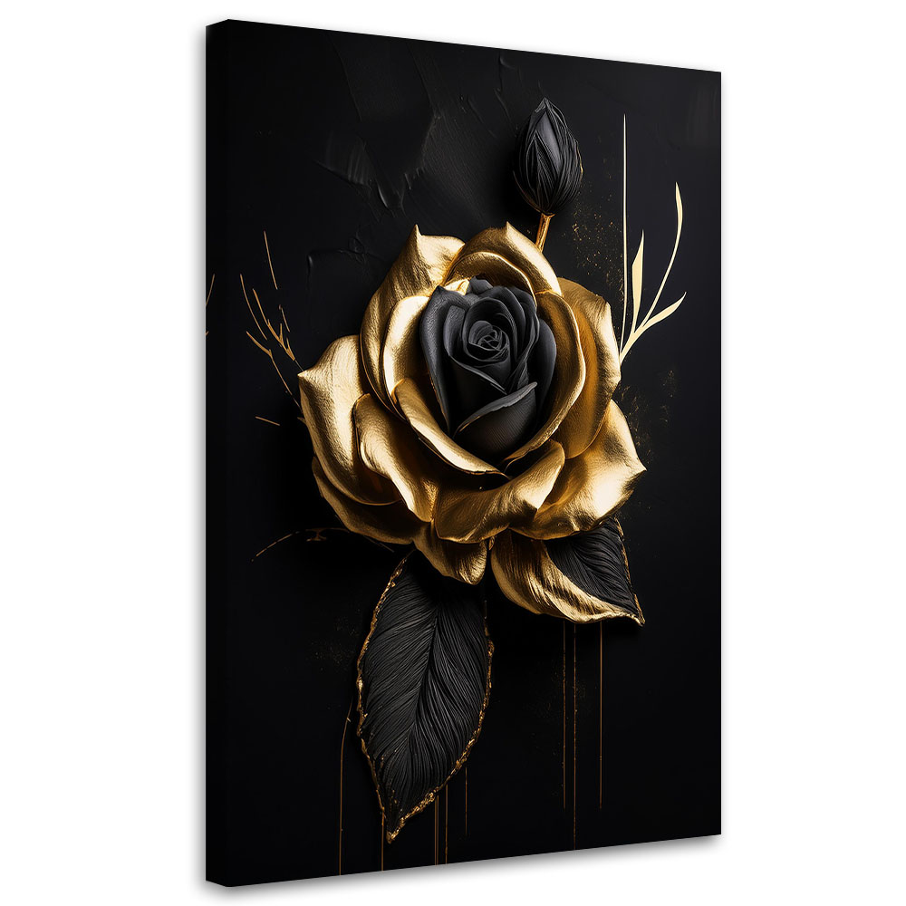Feeby Obraz na płótnie, Złota Róża na czarnym tle 40x60cm