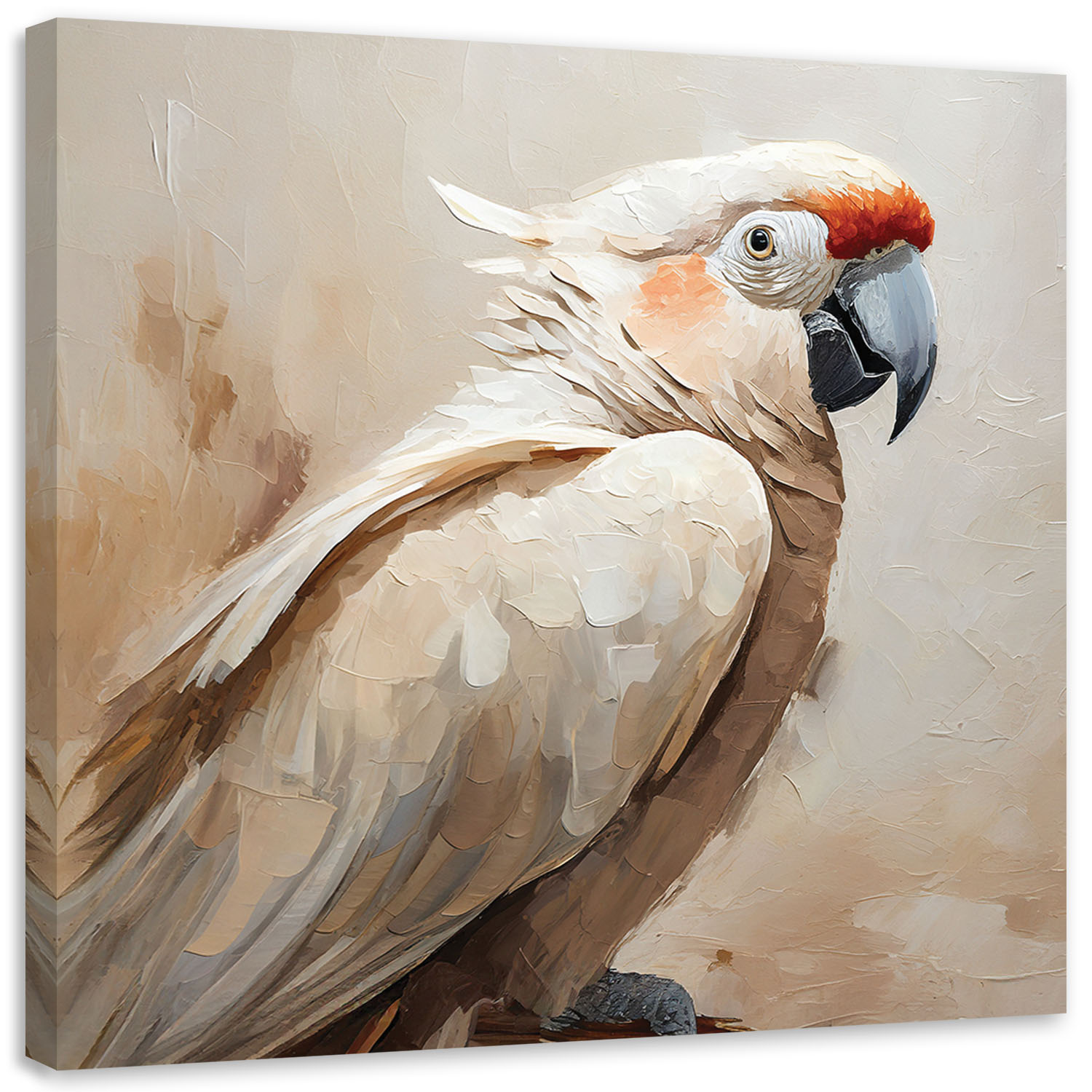 Feeby Obraz, Papuga ptaki beżowy malowany 40x40cm